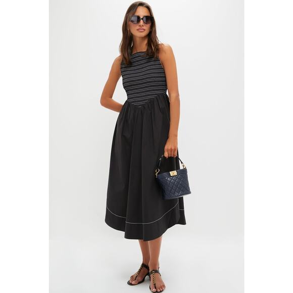 GANNI Black Washed Stretch Cotton Smock Midi Dress Size 14 NWT Retail $325 - Picture 7 of 7